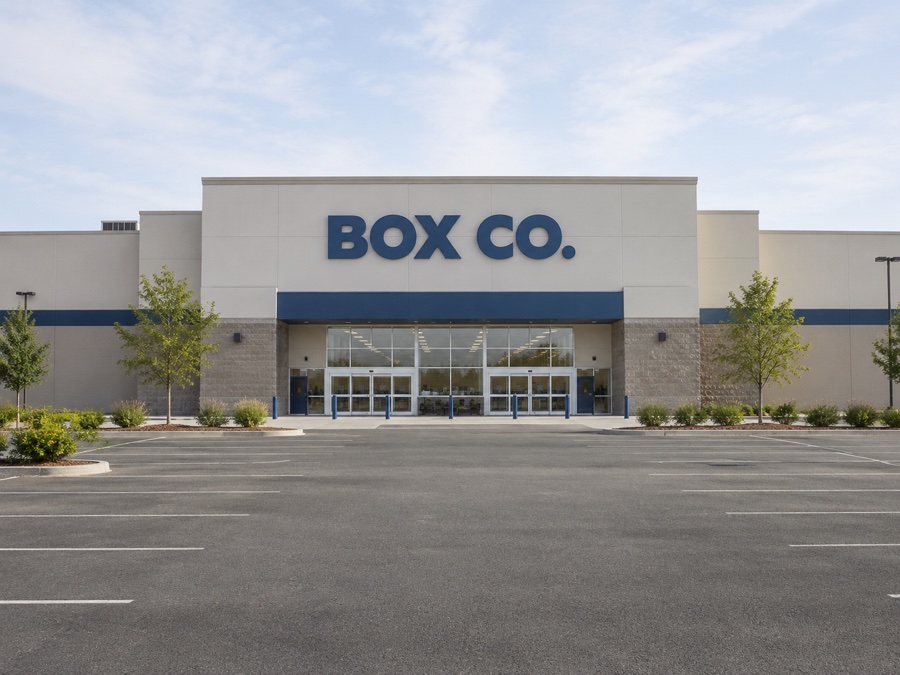 Illustrative large retail store with a fictional Box Co. sign